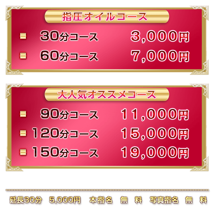 フェアリー 各種コース料金表